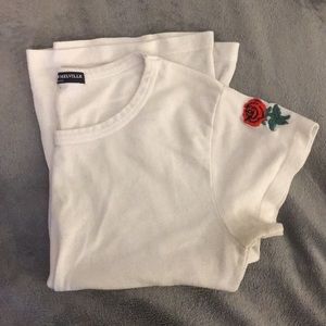 brandy melville white tee embroidered rose